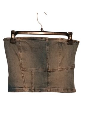 Zara Light Blue Denim Strapless Crop Top